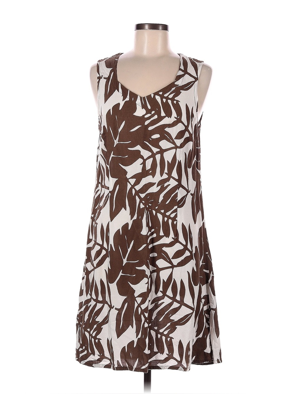 Tropical Shift Dress with Brown Leaf Print